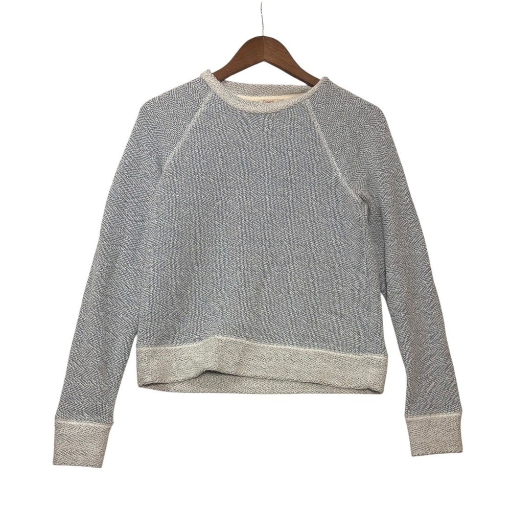 Faherty Womens Whitewater Crew Sweatshirt S Blue Gray Textured Cotton Pullover - Picture 2 of 7